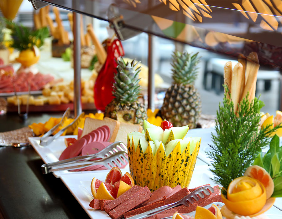 Food on a table as part of an all-inclusive travel package to St. Lucia