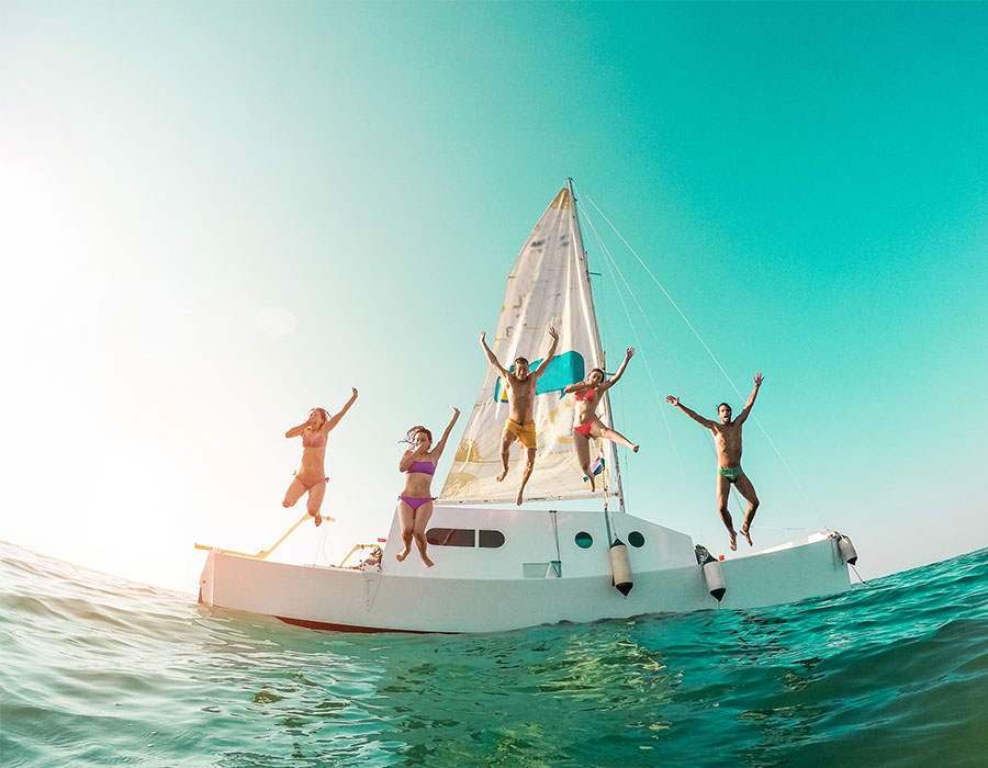 Jumping off sail boat in Jamaica