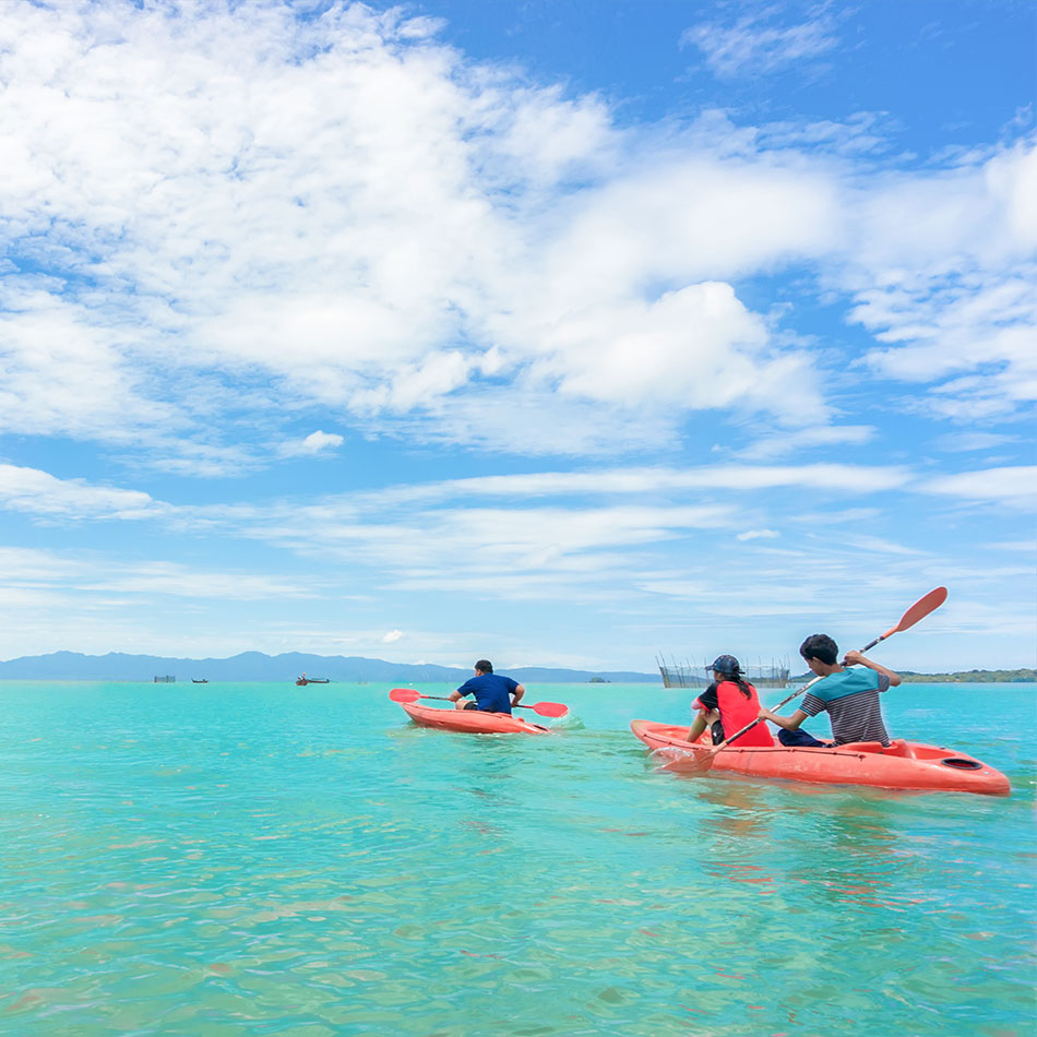 Kayaking off of tropical islands in the Caribbean