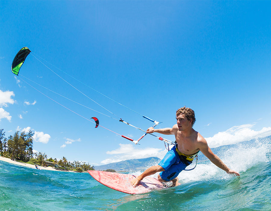 Man kite surfing in the Bahamas