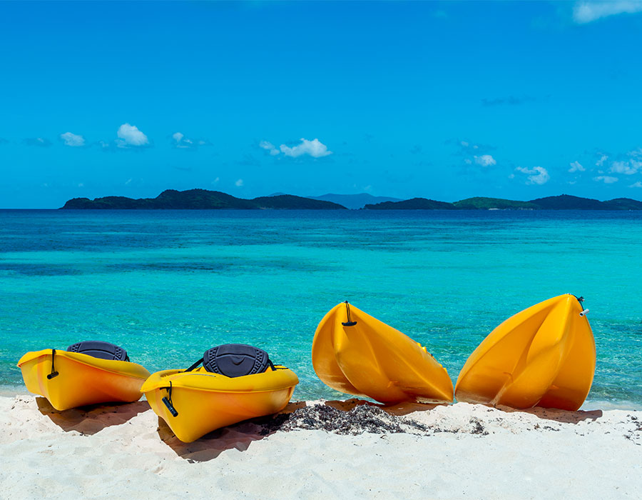 Kayaks on the beach in St. Thomas